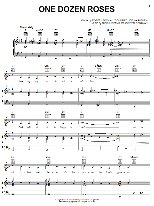 'Country' Joe Washburn One Dozen Roses sheet music notes and chords arranged for Piano, Vocal & Guitar Chords (Right-Hand Melody)