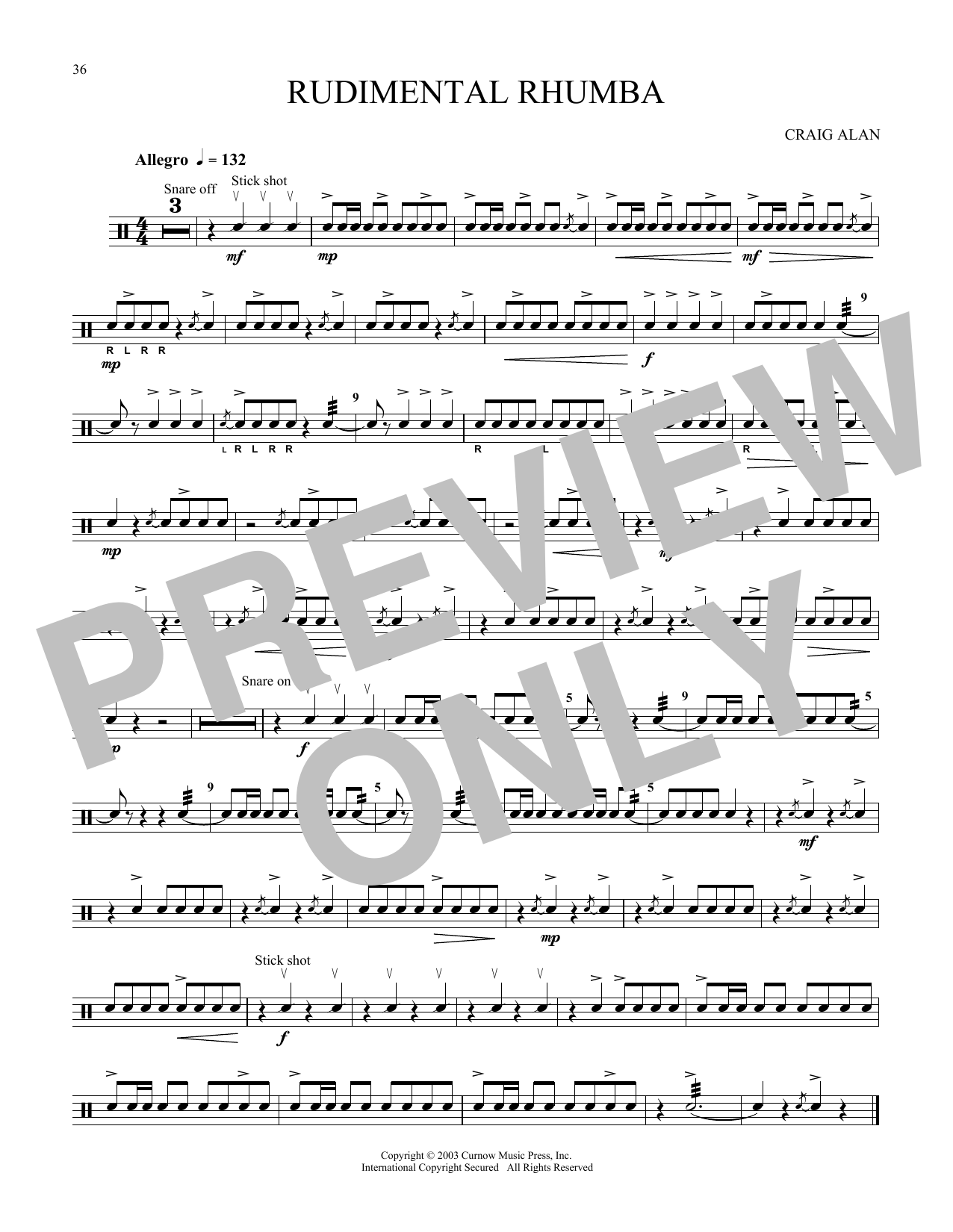 Learn to play Craig Alan Rudimental Rhumba sheet music for Snare Drum Solo in minutes. Price: 6.9900$ Craig Alan Rudimental Rhumba sheet music notes and chords arranged for Snare Drum Solo