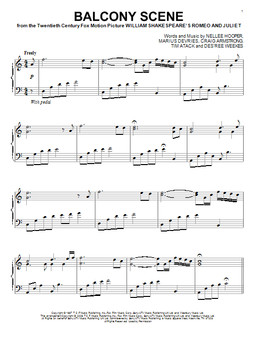 Learn to play Craig Armstrong Balcony Scene (from Romeo And Juliet) sheet music for Piano Solo in minutes. Price: 7.8900$ Craig Armstrong Balcony Scene (from Romeo And Juliet) sheet music notes and chords arranged for Piano Solo