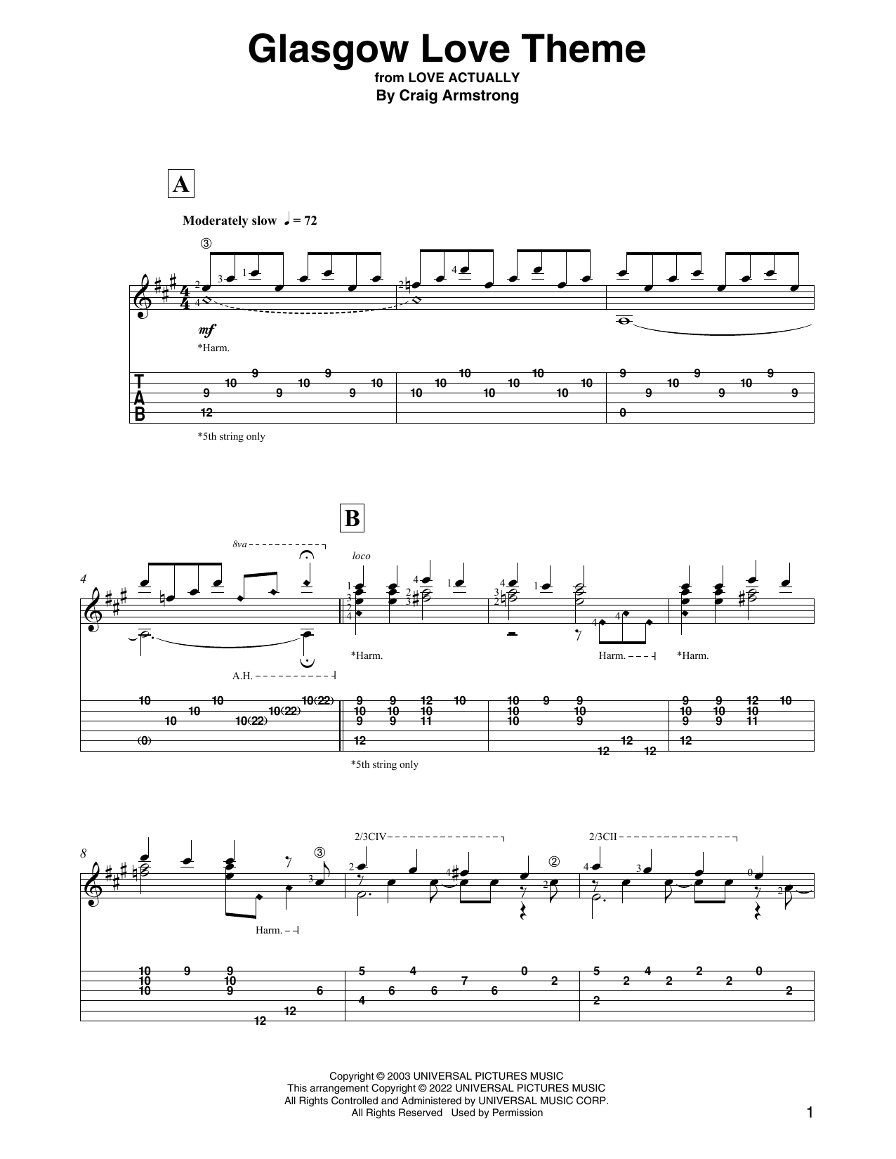 Craig Armstrong Glasgow Love Theme (from Love Actually) (arr. David Jaggs) sheet music notes and chords. Download Printable PDF.