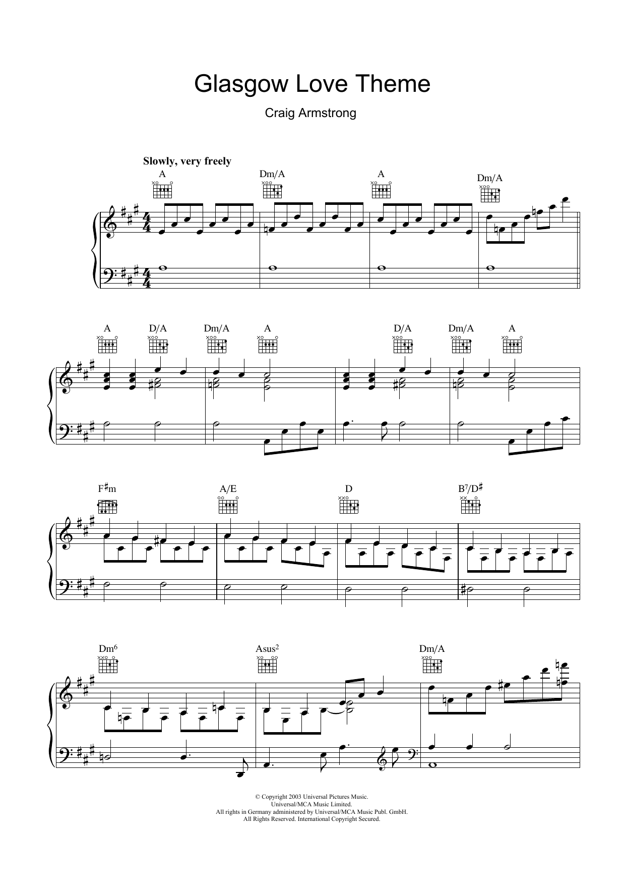 Craig Armstrong Glasgow Love Theme (from Love Actually) sheet music notes and chords. Download Printable PDF.