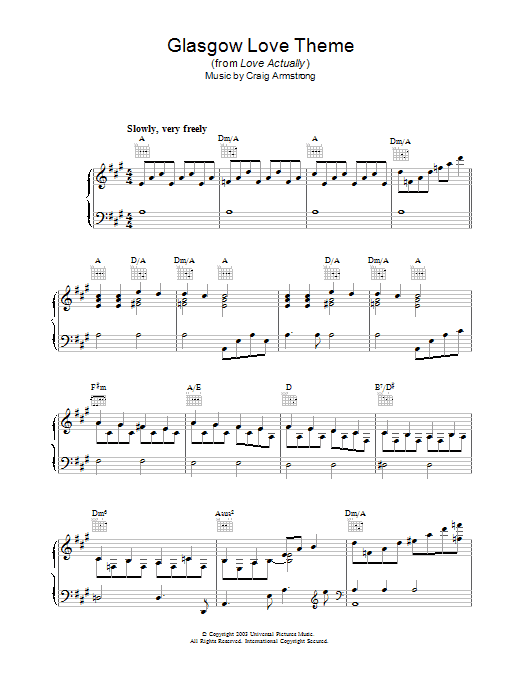 Craig Armstrong Glasgow Love Theme (from Love Actually) sheet music notes and chords. Download Printable PDF.