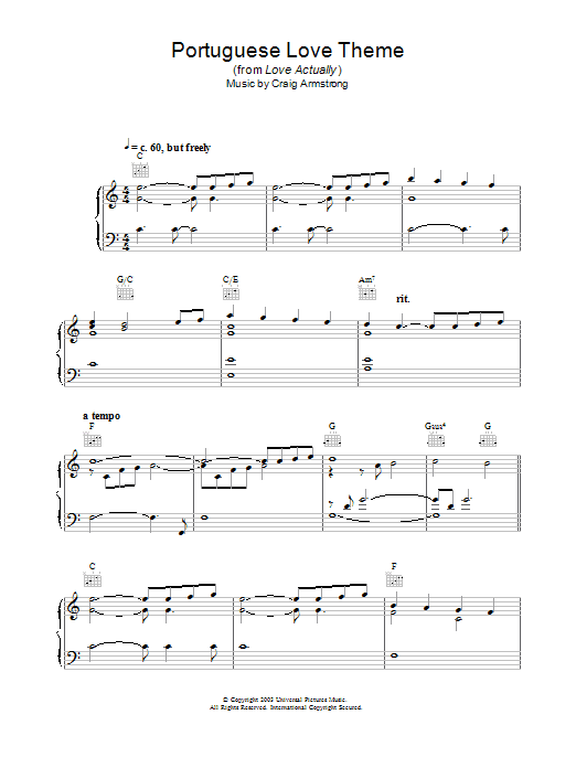 Craig Armstrong Portuguese Love Theme (from Love Actually) sheet music notes and chords. Download Printable PDF.