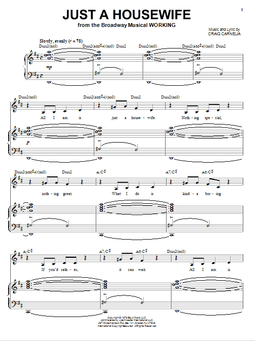 Craig Carnelia Just A Housewife sheet music notes and chords. Download Printable PDF.