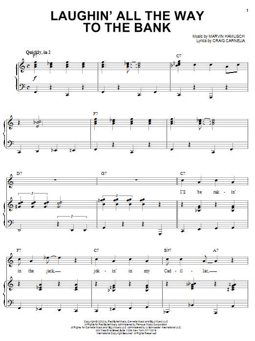 Learn to play Craig Carnelia Laughin' All The Way To The Bank sheet music for Piano & Vocal in minutes. Price: 7.8900$ Craig Carnelia Laughin' All The Way To The Bank sheet music notes and chords arranged for Piano & Vocal