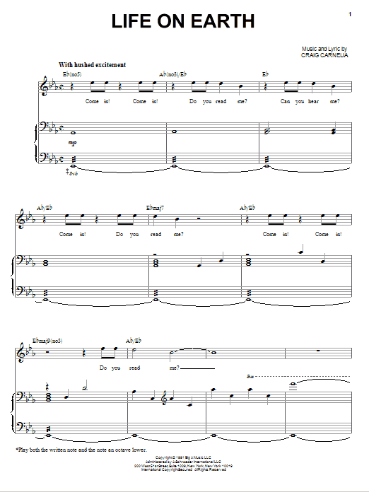 Learn to play Craig Carnelia Life On Earth sheet music for Piano & Vocal in minutes. Price: 7.8900$ Craig Carnelia Life On Earth sheet music notes and chords arranged for Piano & Vocal