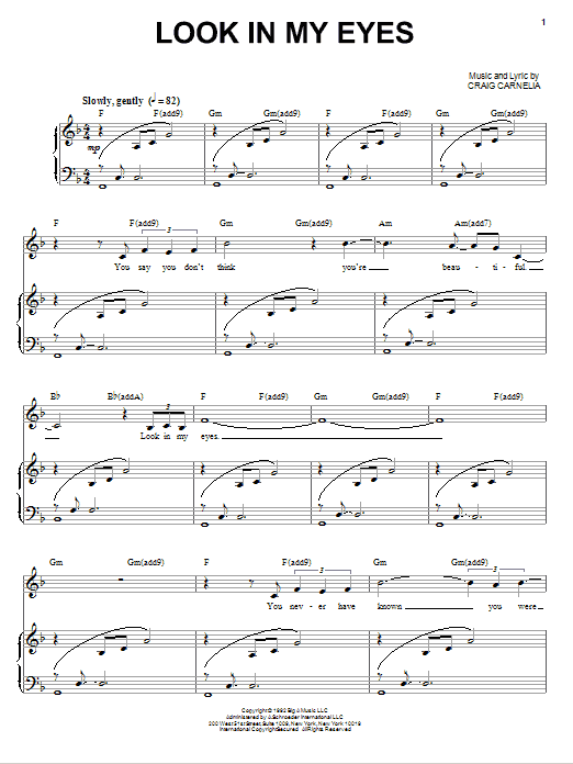 Learn to play Craig Carnelia Look In My Eyes sheet music for Piano & Vocal in minutes. Price: 7.8900$ Craig Carnelia Look In My Eyes sheet music notes and chords arranged for Piano & Vocal