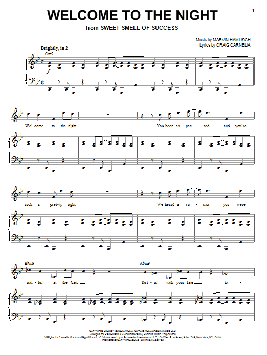 Learn to play Craig Carnelia Welcome To The Night sheet music for Piano & Vocal in minutes. Price: 7.8900$ Craig Carnelia Welcome To The Night sheet music notes and chords arranged for Piano & Vocal