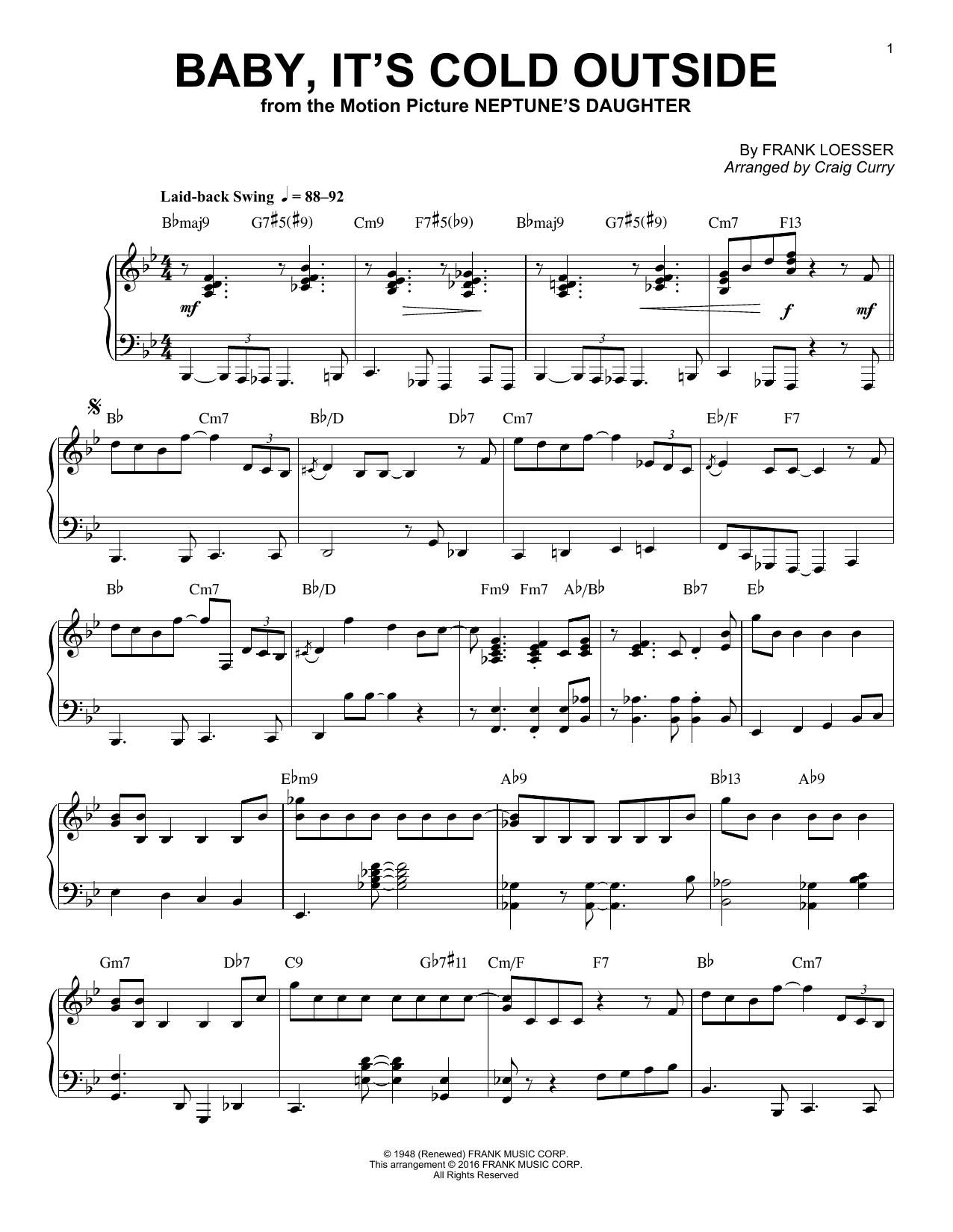 Craig Curry Baby, It's Cold Outside sheet music notes and chords. Download Printable PDF.