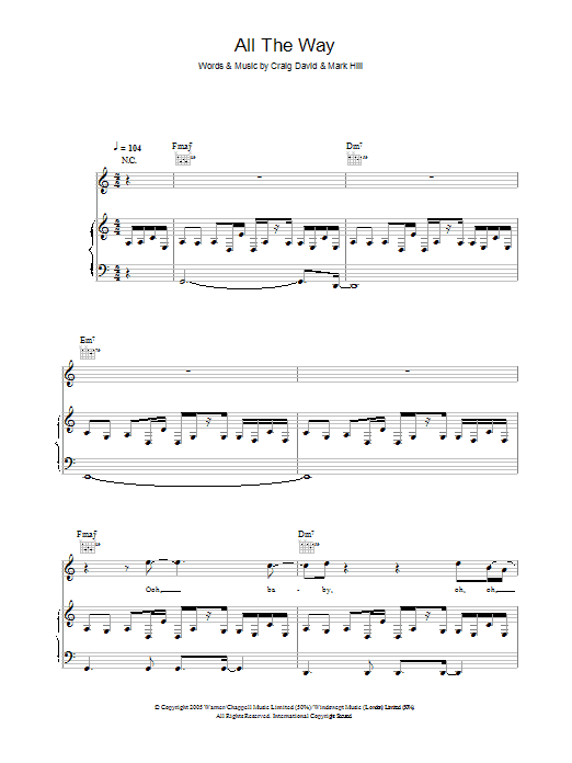 Learn to play Craig David All The Way sheet music for Piano, Vocal & Guitar Chords in minutes. Price: 7.8900$ Craig David All The Way sheet music notes and chords arranged for Piano, Vocal & Guitar Chords