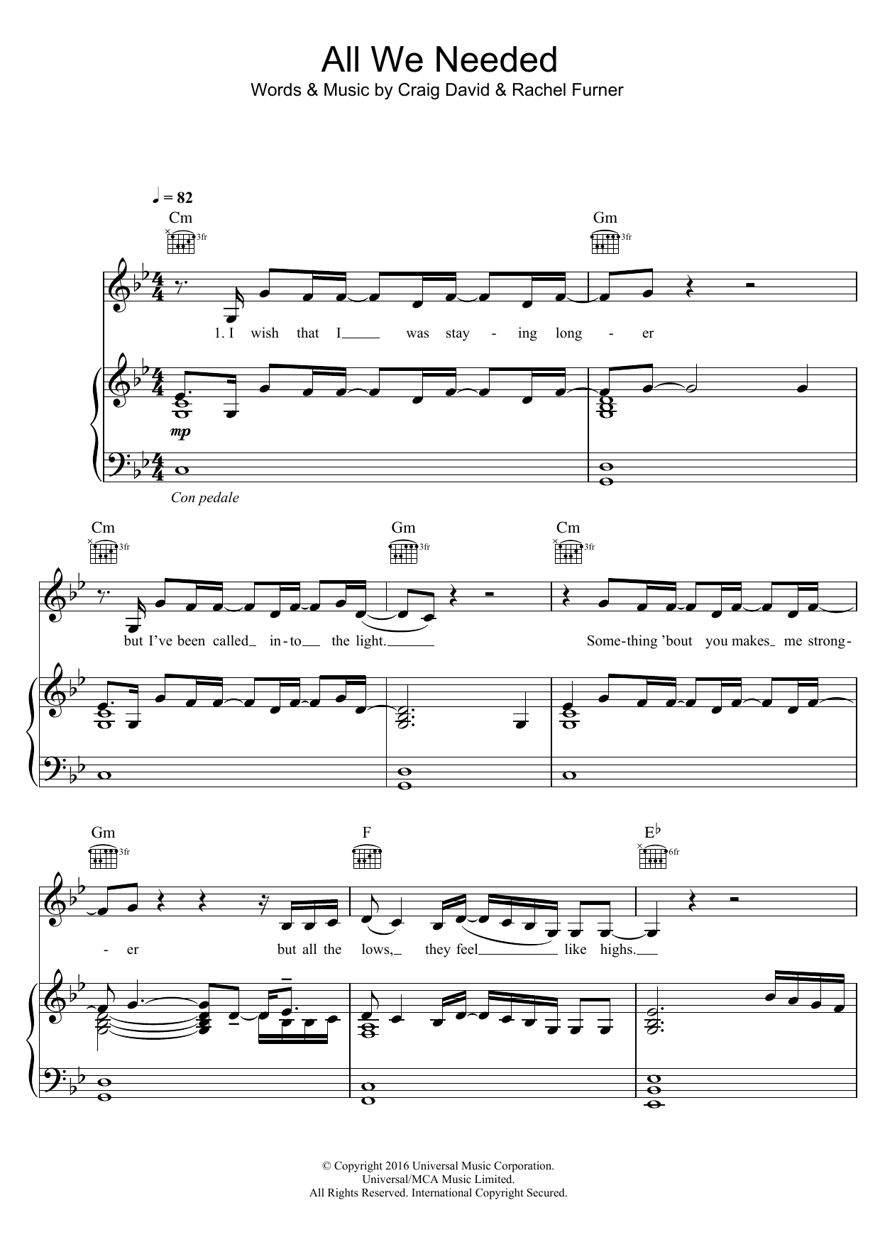 Learn to play Craig David All We Needed sheet music for Piano, Vocal & Guitar Chords in minutes. Price: 7.8900$ Craig David All We Needed sheet music notes and chords arranged for Piano, Vocal & Guitar Chords