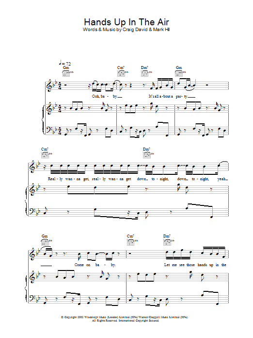 Learn to play Craig David Hands Up In The Air sheet music for Piano, Vocal & Guitar Chords in minutes. Price: 7.8900$ Craig David Hands Up In The Air sheet music notes and chords arranged for Piano, Vocal & Guitar Chords