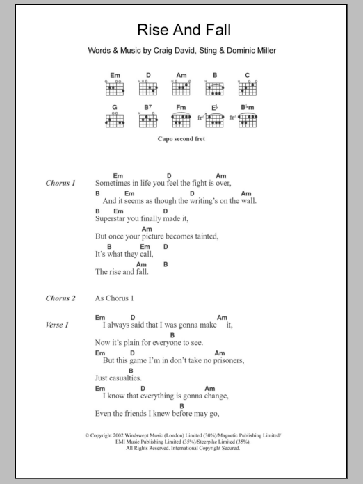 Craig David Rise & Fall sheet music notes and chords. Download Printable PDF.