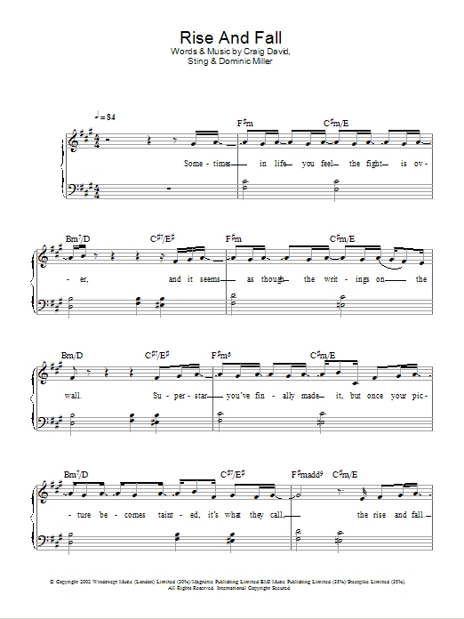 Craig David Rise & Fall sheet music notes and chords. Download Printable PDF.