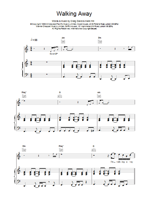 Craig David Walking Away sheet music notes and chords. Download Printable PDF.