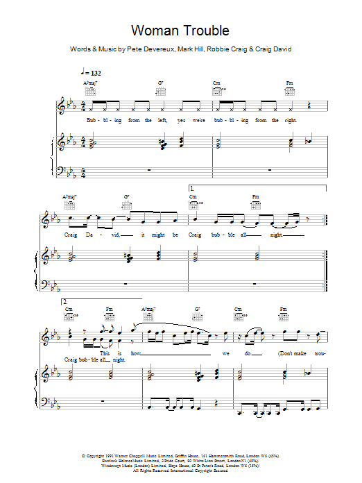 Craig David Woman Trouble sheet music notes and chords arranged for Piano, Vocal & Guitar Chords