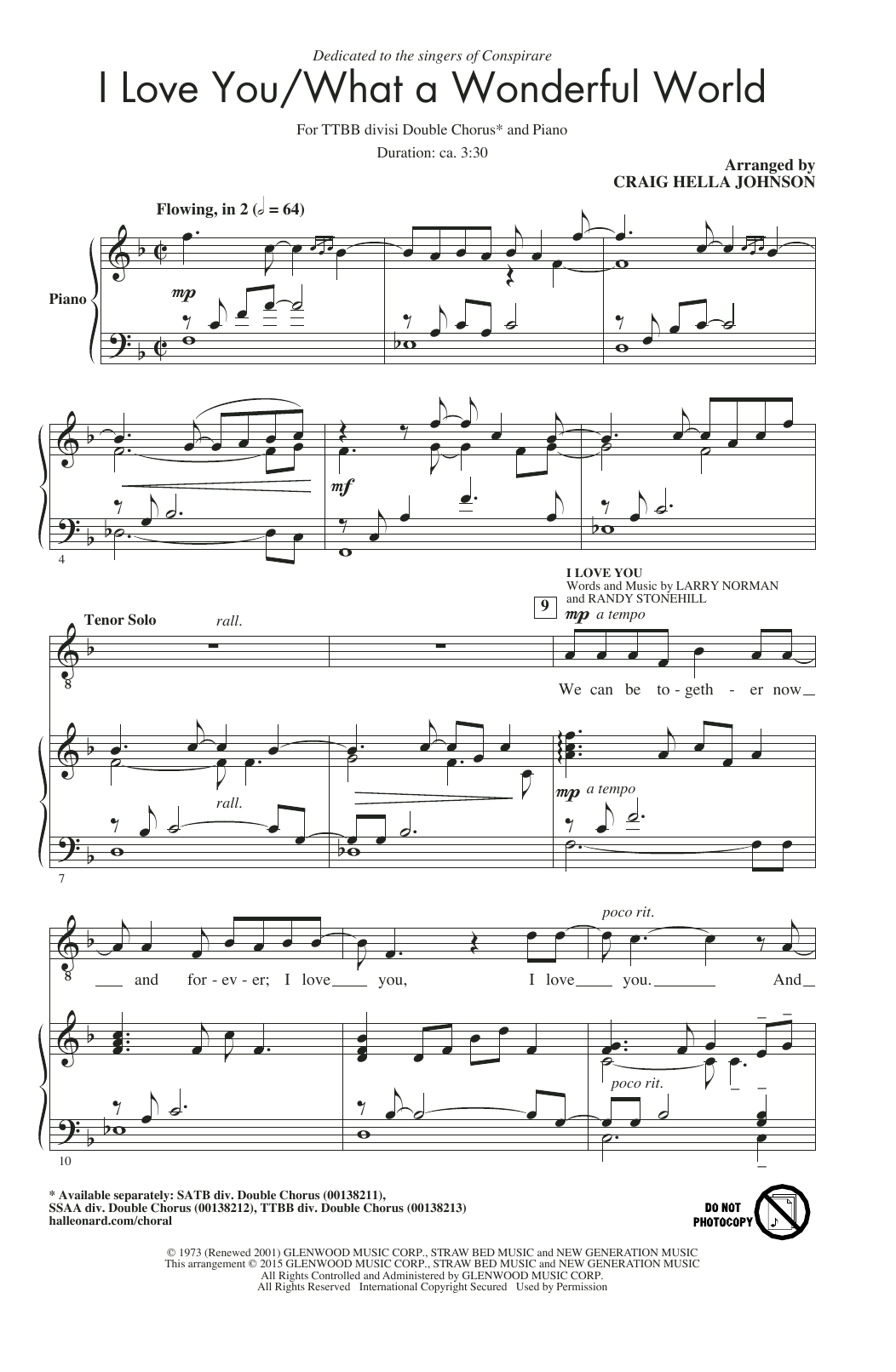 Conspirare I Love You / What A Wonderful World (arr. Craig Hella Johnson) sheet music notes and chords arranged for TTBB Choir