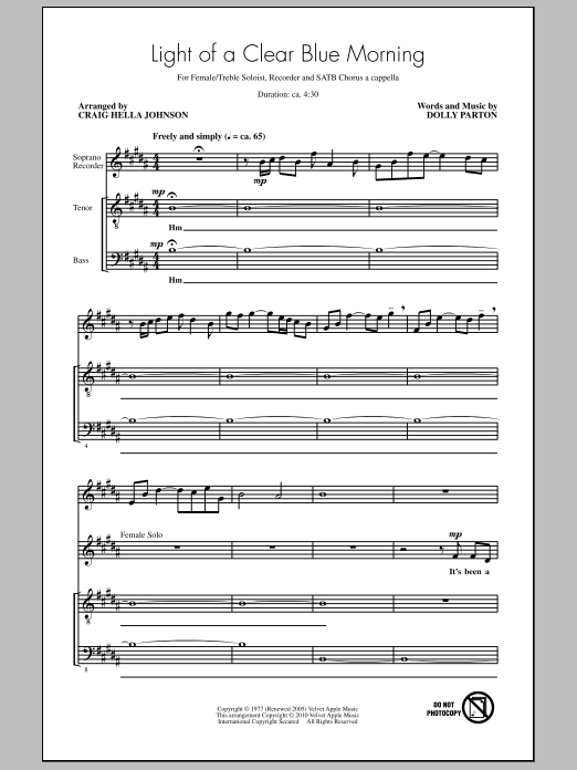 Craig Hella Johnson Light Of A Clear Blue Morning sheet music notes and chords. Download Printable PDF.