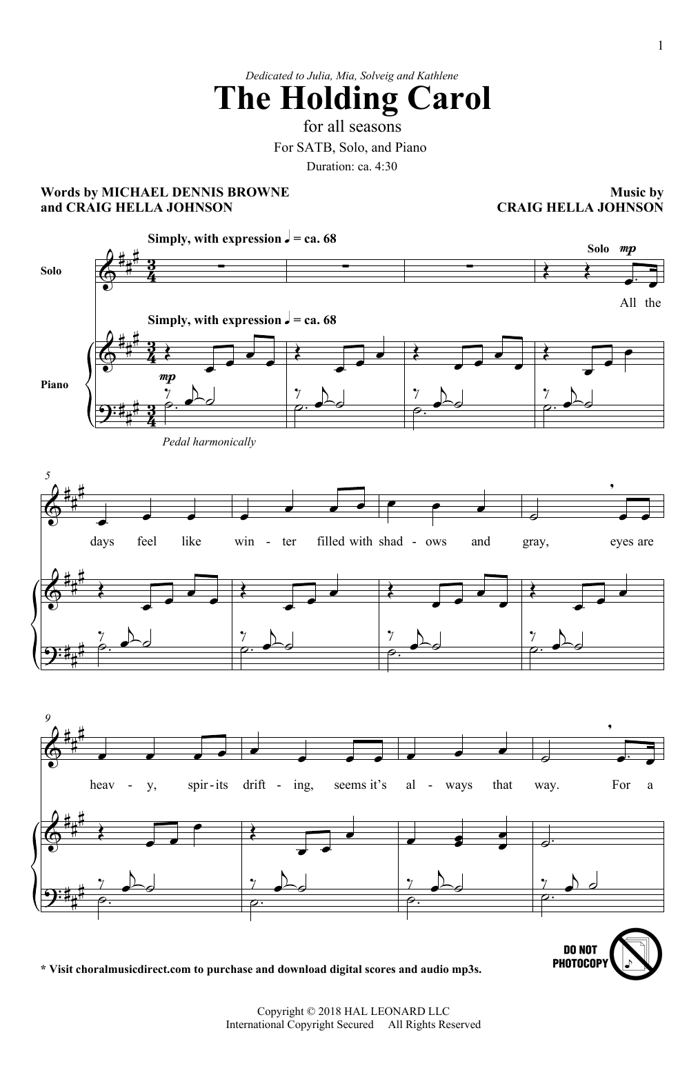 Craig Hella Johnson The Holding Carol sheet music notes and chords. Download Printable PDF.