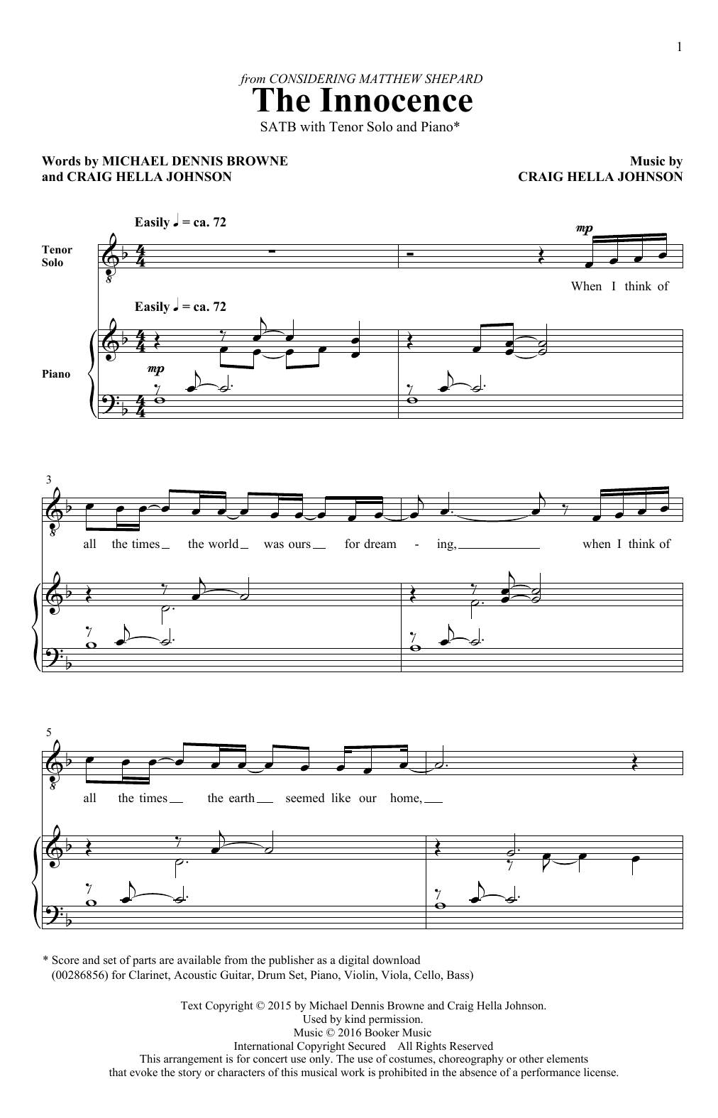 Craig Hella Johnson The Innocence (from Considering Matthew Shepard) sheet music notes and chords. Download Printable PDF.