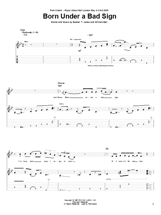 Learn to play Cream Born Under A Bad Sign sheet music for Guitar Tab in minutes. Price: 7.8900$ Cream Born Under A Bad Sign sheet music notes and chords arranged for Guitar Tab