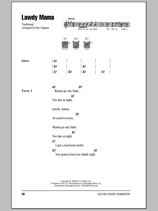 Cream Lawdy Mama sheet music notes and chords. Download Printable PDF.