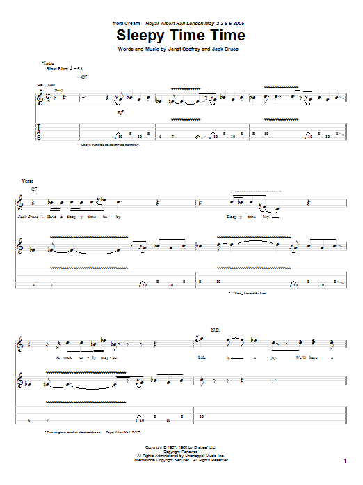 Cream Sleepy Time Time sheet music notes and chords. Download Printable PDF.