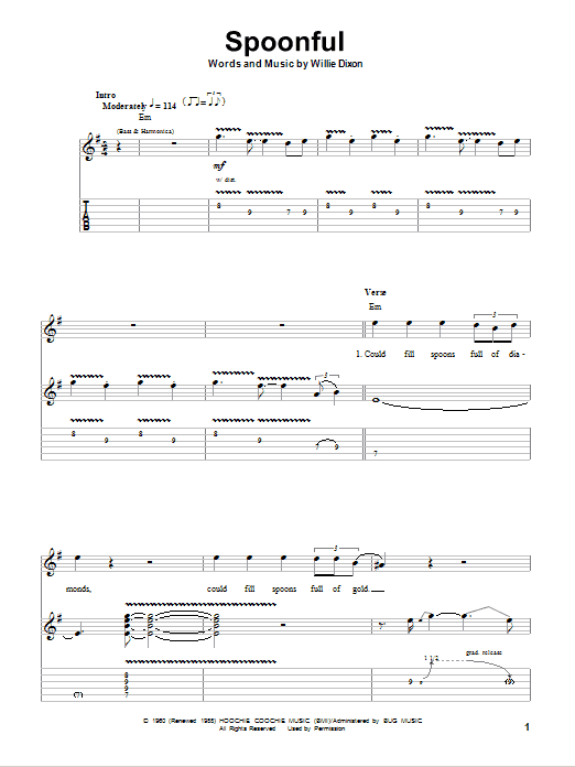 Eric Clapton Spoonful sheet music notes and chords. Download Printable PDF.