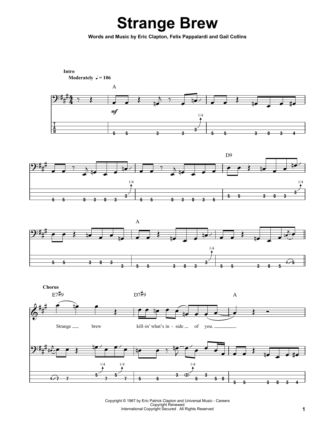 Cream Strange Brew sheet music notes and chords. Download Printable PDF.