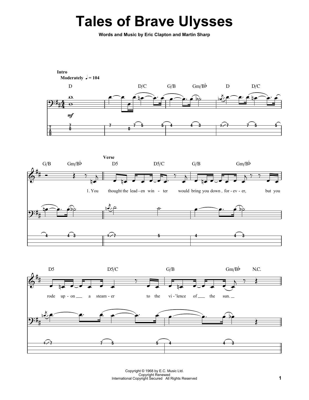 Eric Clapton Tales Of Brave Ulysses sheet music notes and chords. Download Printable PDF.