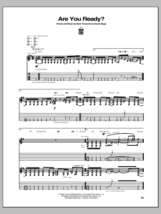 Learn to play Creed Are You Ready? sheet music for Guitar Tab in minutes. Price: 7.8900$ Creed Are You Ready? sheet music notes and chords arranged for Guitar Tab