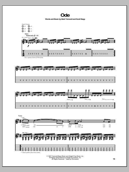 Learn to play Creed Ode sheet music for Guitar Tab in minutes. Price: 7.8900$ Creed Ode sheet music notes and chords arranged for Guitar Tab