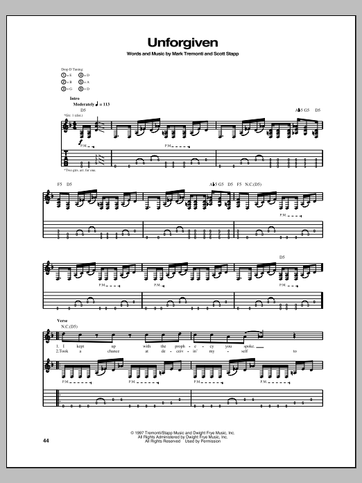 Learn to play Creed Unforgiven sheet music for Guitar Tab in minutes. Price: 7.8900$ Creed Unforgiven sheet music notes and chords arranged for Guitar Tab