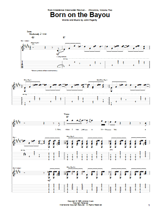 Creedence Clearwater Revival Born On The Bayou sheet music notes and chords. Download Printable PDF.