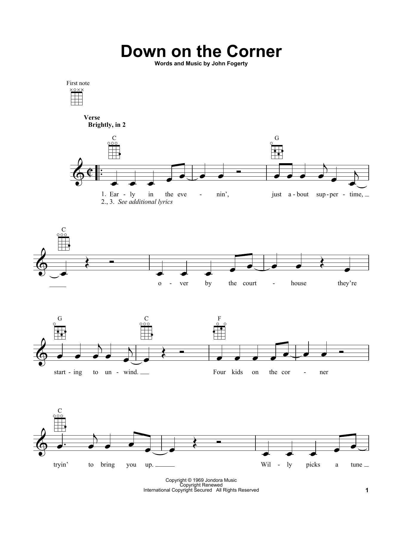 Creedence Clearwater Revival Down On The Corner sheet music notes and chords. Download Printable PDF.