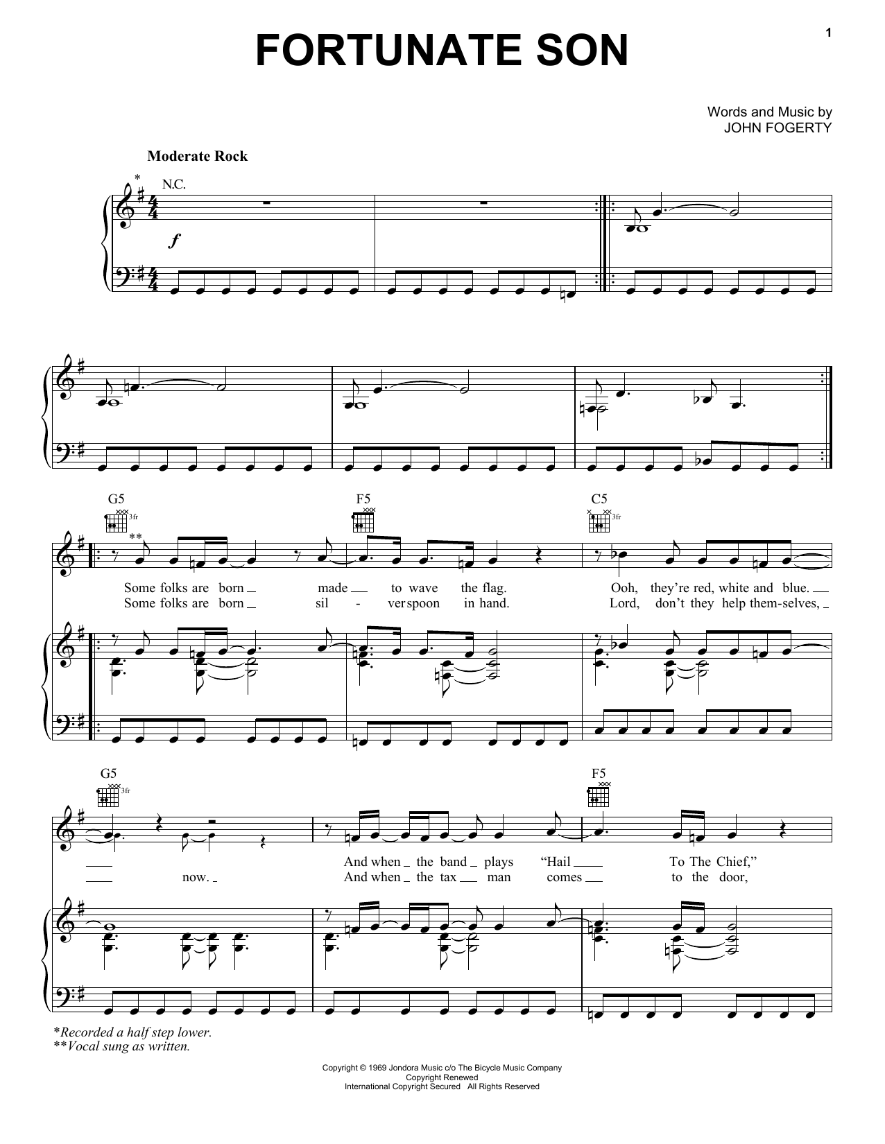 Creedence Clearwater Revival Fortunate Son sheet music notes and chords. Download Printable PDF.