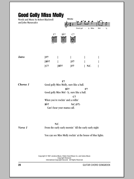 Creedence Clearwater Revival Good Golly Miss Molly sheet music notes and chords. Download Printable PDF.