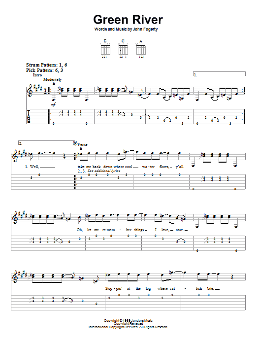 Creedence Clearwater Revival Green River sheet music notes and chords. Download Printable PDF.