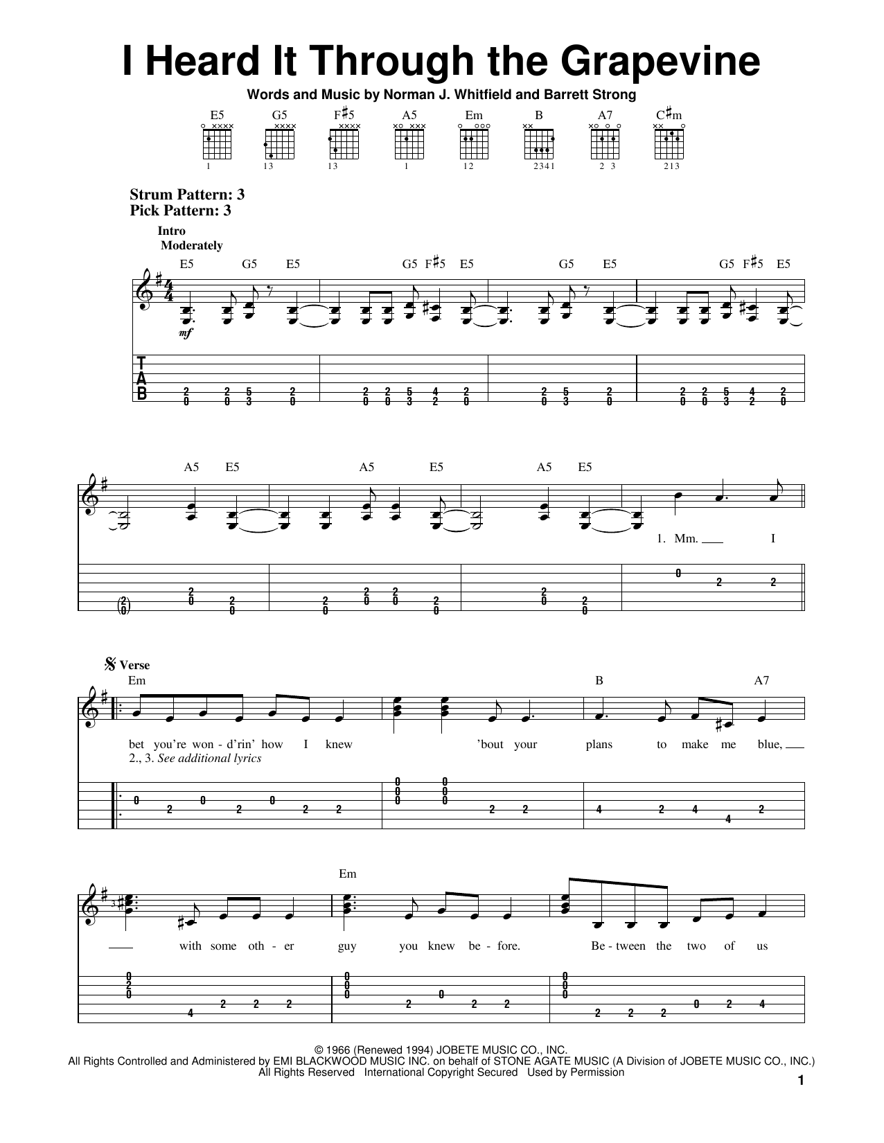 Creedence Clearwater Revival I Heard It Through The Grapevine sheet music notes and chords. Download Printable PDF.