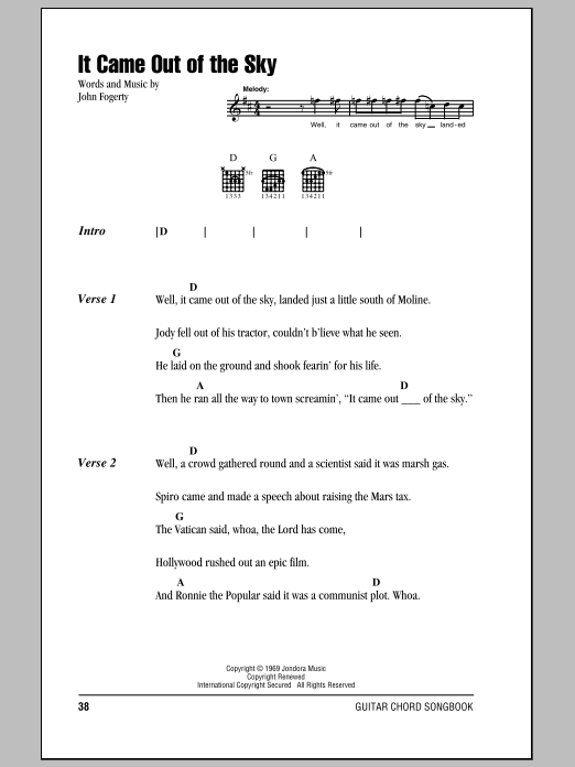 Creedence Clearwater Revival It Came Out Of The Sky sheet music notes and chords. Download Printable PDF.