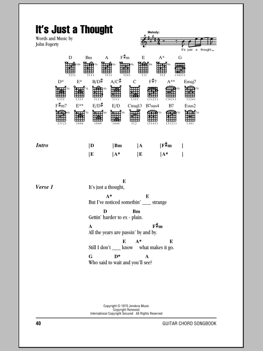 Creedence Clearwater Revival It's Just A Thought sheet music notes and chords. Download Printable PDF.