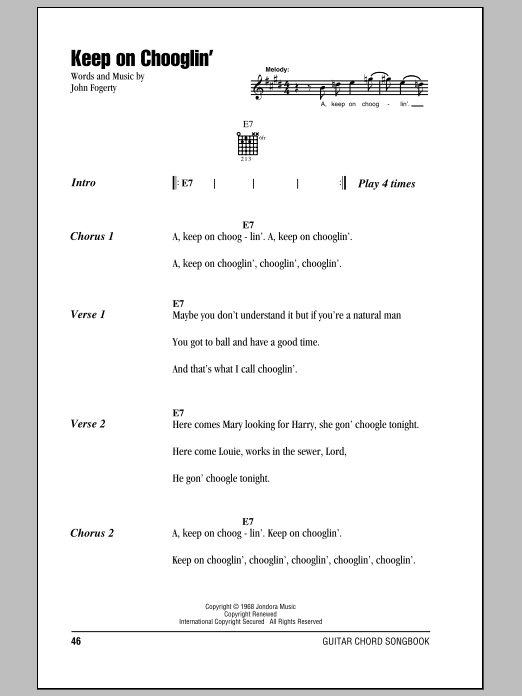 Creedence Clearwater Revival Keep On Chooglin' sheet music notes and chords. Download Printable PDF.