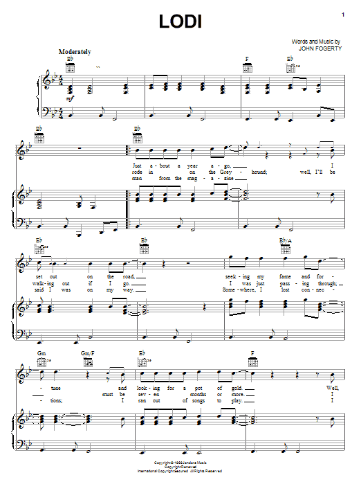 Creedence Clearwater Revival Lodi sheet music notes and chords. Download Printable PDF.