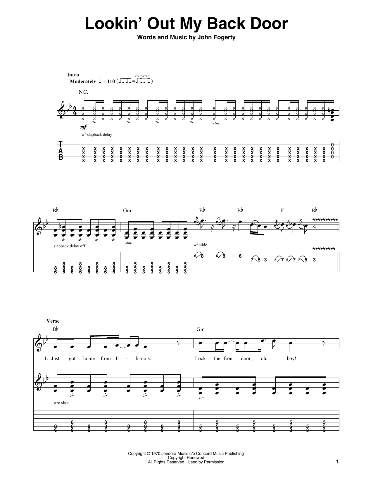 Creedence Clearwater Revival Lookin' Out My Back Door sheet music notes and chords. Download Printable PDF.