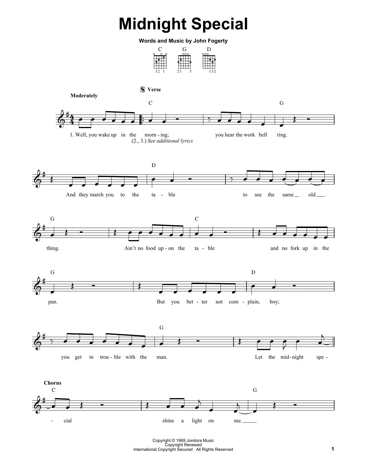 Creedence Clearwater Revival Midnight Special sheet music notes and chords. Download Printable PDF.