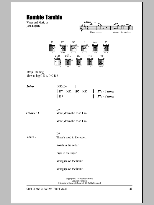 Creedence Clearwater Revival Ramble Tamble sheet music notes and chords. Download Printable PDF.