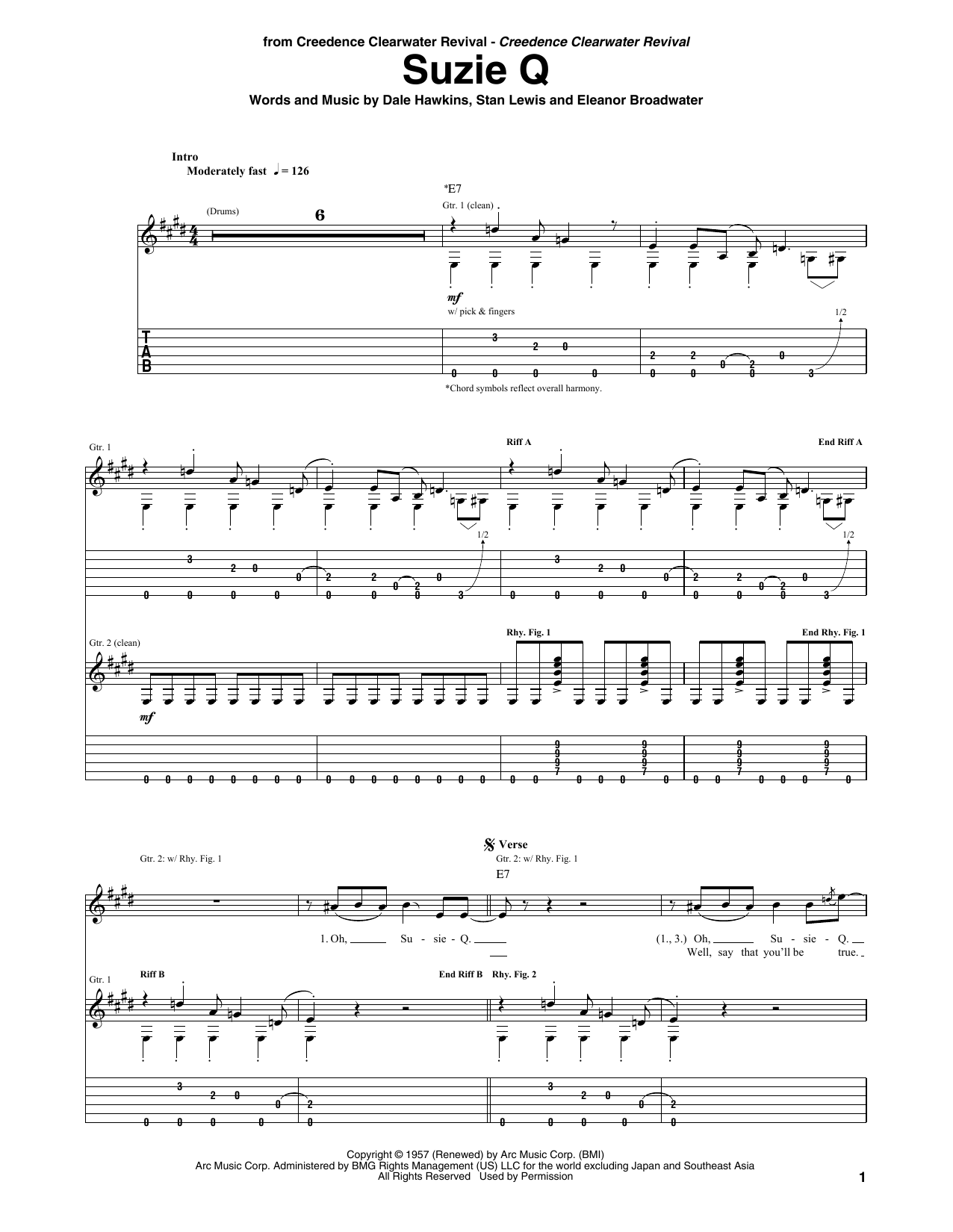 Creedence Clearwater Revival Susie-Q sheet music notes and chords. Download Printable PDF.