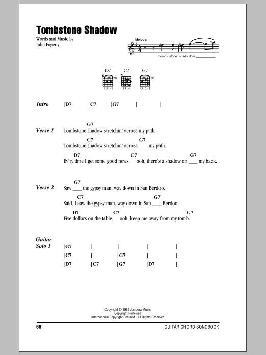 Creedence Clearwater Revival Tombstone Shadow sheet music notes and chords. Download Printable PDF.