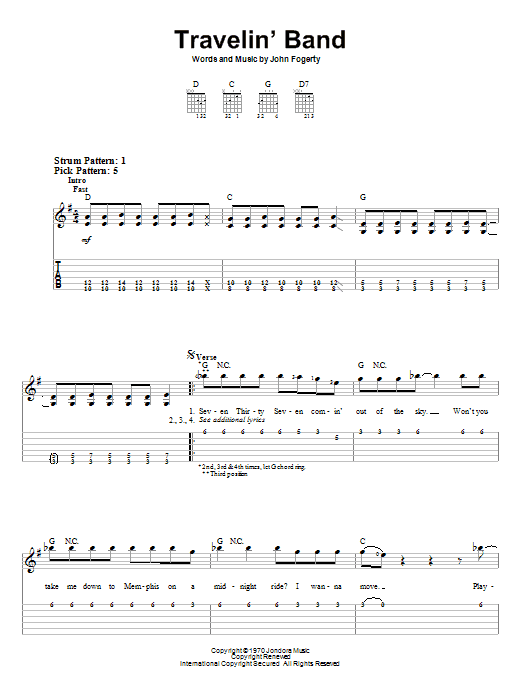 Creedence Clearwater Revival Travelin' Band sheet music notes and chords. Download Printable PDF.