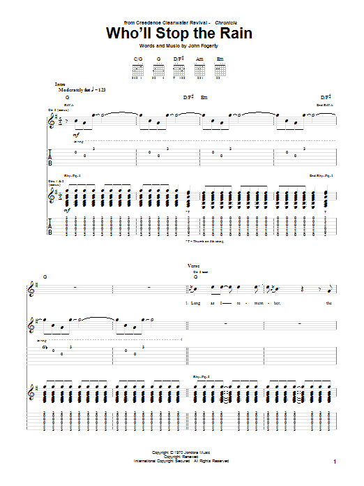 Creedence Clearwater Revival Who'll Stop The Rain sheet music notes and chords. Download Printable PDF.